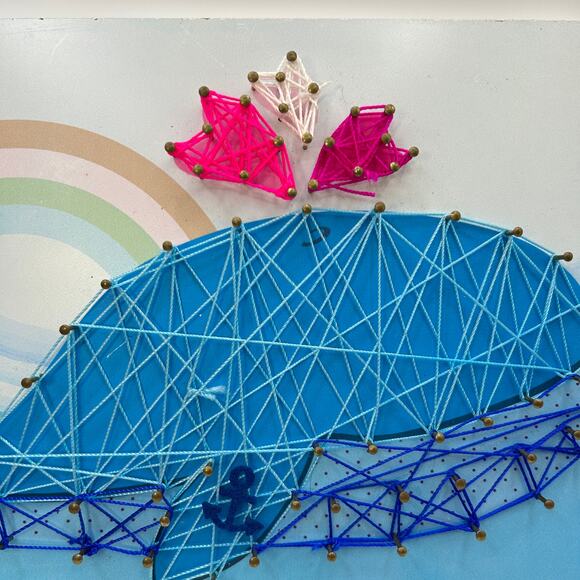Cute Whale Spout Spouting String Art Completed Rainbow 11x8 in Ocean Nautical - Picture 9 of 11
